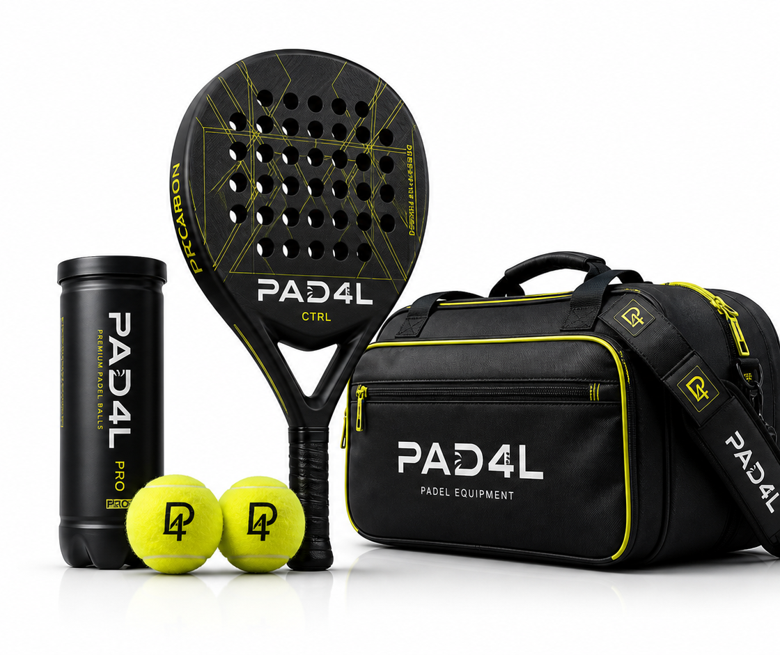 PAD4L racket, equipment bag, ball tube and padel balls